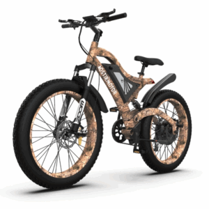 AOSTIRMOTOR S18-1500W 26" Electric Mountain Bike | Fat Tire | 48V 15AH Removable Battery | Full Suspension | Camo Finish